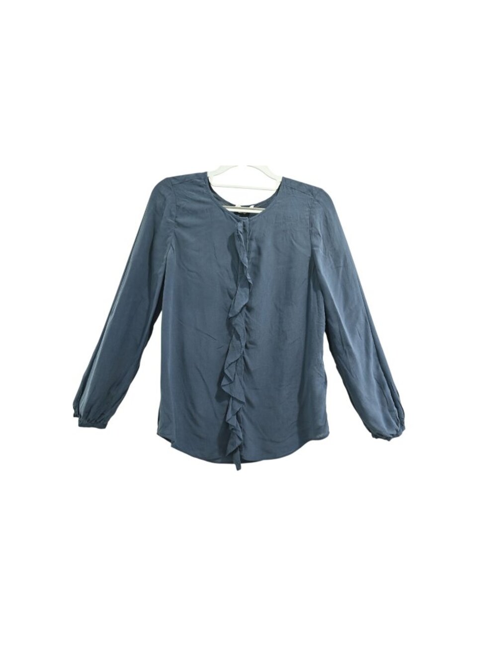 Joie Long Sleeve Ruffle Front Blouse Button Front Sz S Blue 100% Silk Feminine
